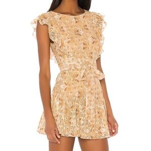 Majorelle Marnie Mini Dress XS Tuscany Yellow Lace Flutter Sleeve Belted Floral